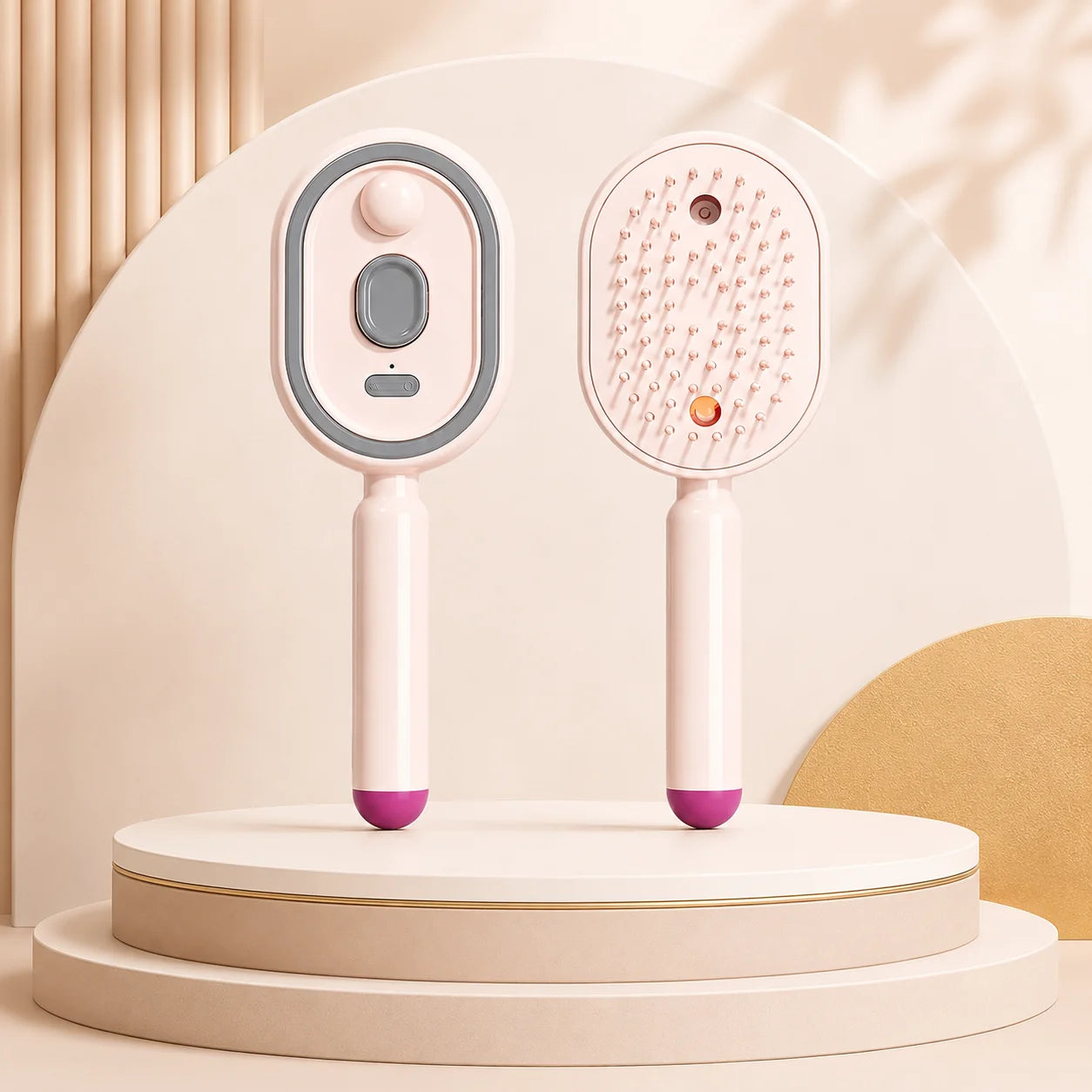 Mistelle Mist Brush in Blush Pink — cushioned massage brush with mist for frizz control and static elimination